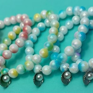 Mermaid Party Favor Pearl Bracelets with Seashell Charm - Set of 5