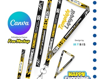 Modèle de carte d'identité modifiable pour cordon : motif toile noir et jaune