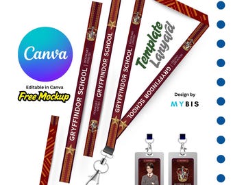 Modèle rouge modifiable de carte d'identité avec cordon : Organisation école collège Harry Potter | Toile modifiable (90 x 2 cm)