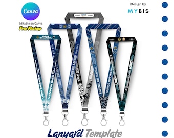 Modèle de tour de cou modifiable imprimable : lot de 5 | Organisation, école, collège, toile, conception, modifiable (90 x 2 cm)