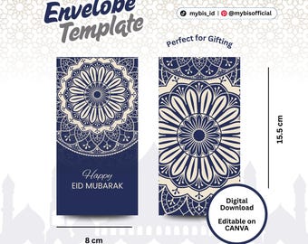 Modèle d'enveloppe d'argent imprimable Eid Mubarak - téléchargement immédiat | Toile modifiable