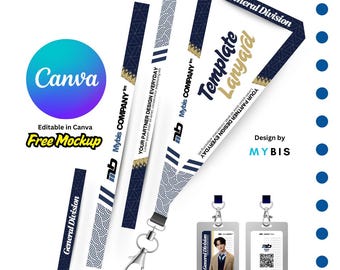 Modèle de carte d'identité modifiable pour tour de cou : création d'entreprise, d'école et d'événementiel (toile, 90 x 2 cm) bleu marine