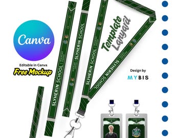 Modèle vert modifiable de carte d'identité avec cordon : Organisation École Collège Harry Potter| Toile modifiable (90 x 2 cm)