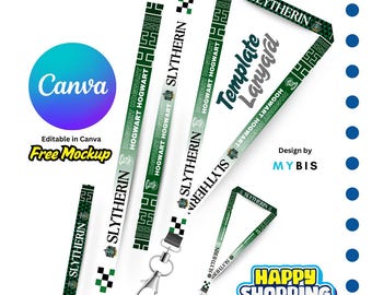 Modèle de tour de cou modifiable Canvas Green | Lanières personnalisées pour carte d'identité, école, bureau et événement | Téléchargement numérique