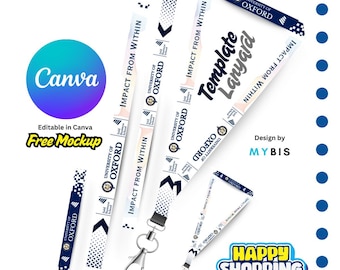 Modèle modifiable de carte d'identité pour cordon : motif toile bleu et blanc (90 x2 cm)