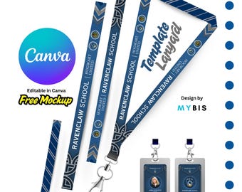 Modèle imprimable modifiable de carte d'identité avec cordon bleu : organisation école collège Harry Potter | Toile modifiable (90 x 2 cm)