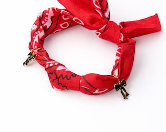 Bandana bracelet with  charm RED