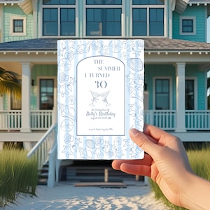 The Summer I Turned Pretty Editable Birthday Invitation | Coastal Blue Aesthetic | Instant Download | Canva Template