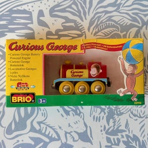 Vintage Brio Curious George Battery Powered Engine 32910 | Designed in Sweden 2001 | NIB NOS | Wooden Railway Train with Working Headlights