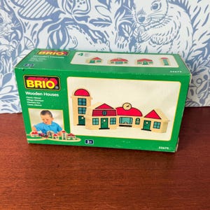 Vintage Brio Wooden Houses Set 33673 | Made in Sweden | 2003 NIB New in Box NOS New Old Stock | 4-Piece Classic Village Buildings Ages 3+
