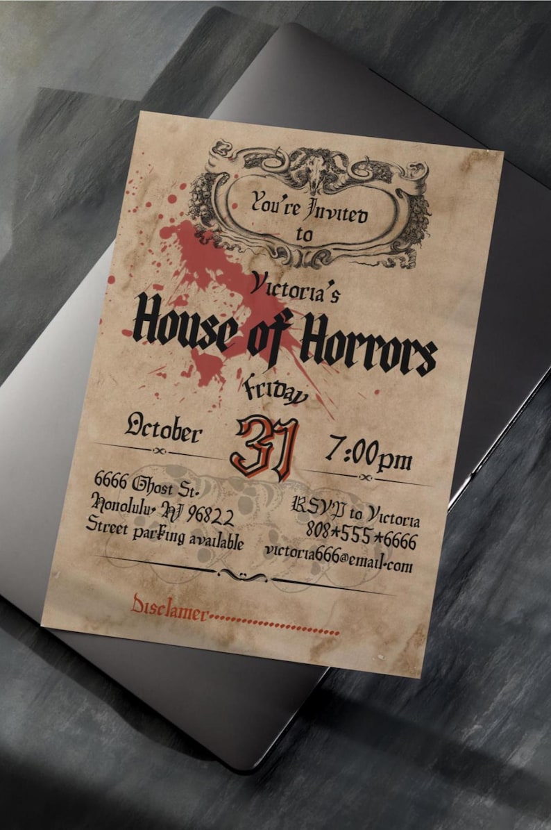 Editable Halloween Party Invitation | Spooky Blood Splatter Digital ...