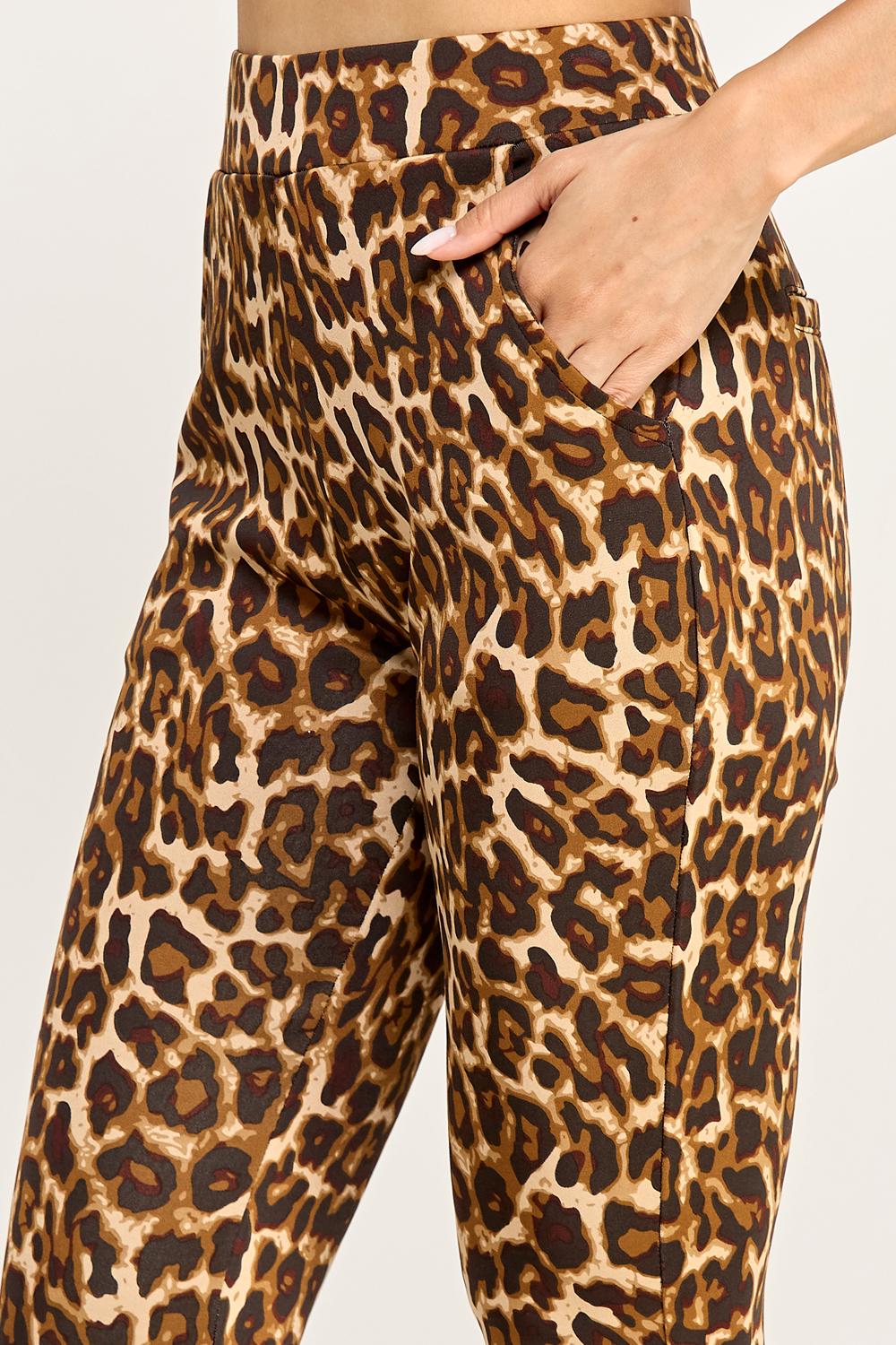 Leopard Print Flare Pants – Stretch Scuba Bell Bottom Trousers