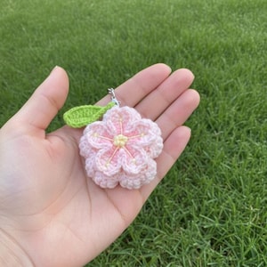 Pink Blossom Crochet Charm, Handmade Flower Keychain, Bag Decor, Gift for Her