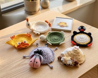 Funny Crochet Animal Coasters, Frog, Goose, Mouse, Novelty Drink Coaster,Home & Desk Decor for Coffee/Tea