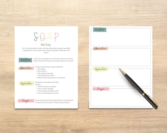 SOAP Bible Study Printable Template: Scripture, Observation, Application, Prayer (PDF Download)