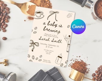 Coffee Baby Shower Invitation, Hand Drawn, Editable Template (Digital Download)