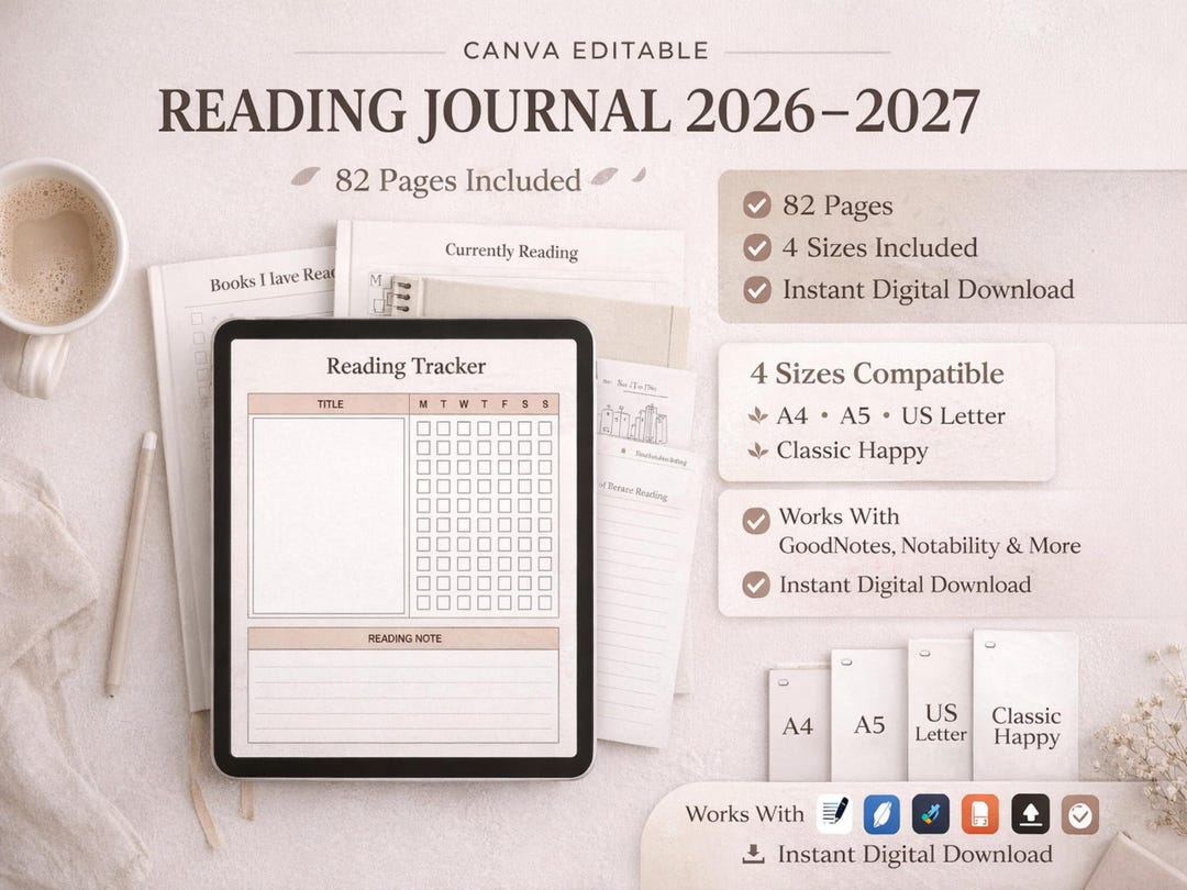 Reading Journal 2026-2027 Canva Editable | Book Tracker Planner | 50 ...