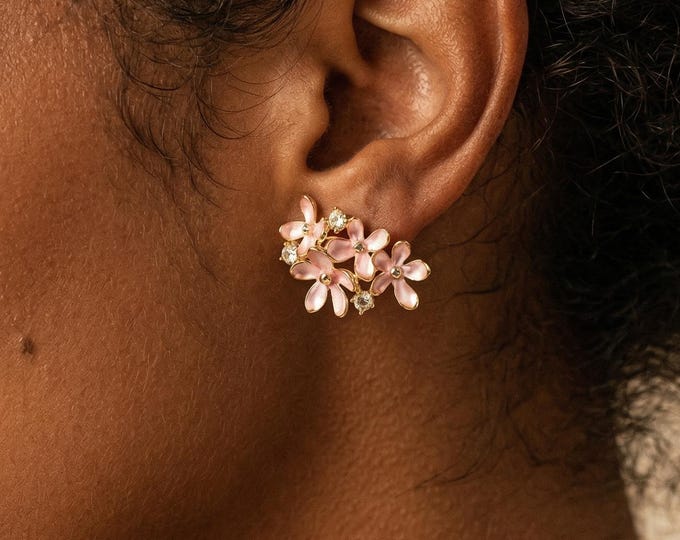 Pink Flower Stud Earrings, Flower Earrings, Stud Earrings, Floral Earrings, Minimalist Earrings, Handmade Earrings