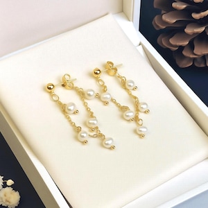 Multiple Pearl Tassel Earrings, Pearls Earrings, Pearl Jewelry, Dainty Earrings, Long Dangle Earrings, Drop Earrings, Handmade Earrings