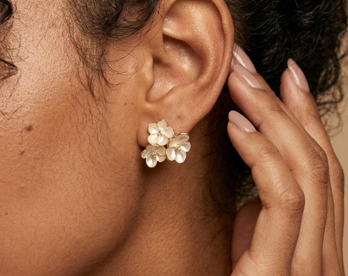 Handmade Gold Flower Stud Earrings, Minimalist Floral Design
