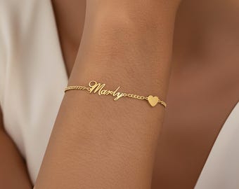 Bracciale con nome personalizzato in oro, ciondolo con lettera personalizzata, delicato regalo di compleanno placcato in argento sterling per donne e damigelle d'onore