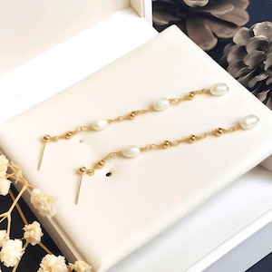 Gold Pearl Tassel Earrings, Multiple Pearls Earrings, Pearl Jewelry, Dainty Earrings, Long Dangle Earrings, Drop Earrings, Handmade Earrings