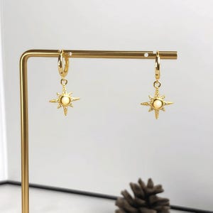 Gold Eight Pointed Star Huggie Hoop Earrings, Star Jewelry, Dainty Star Earrings, Hoop Earrings, Minimalist Earrings, Handmade Earrings