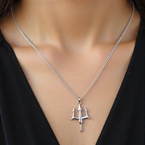 Silver Trident Pendant Necklace, Trident Necklace, Neptune Pendant Necklace, Mythology Necklace, Pendant Necklace, Handmade Necklace