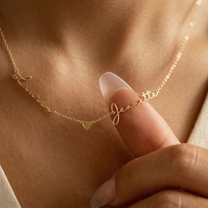 Collana con doppio nome, collana con nome di coppia con cuore, collana con nome per bambini con cuore, collana con due nomi, collana con nomi di famiglia, regalo per la mamma