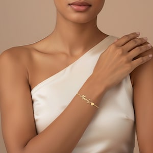 Personalized Name Bracelet Gold, Custom Letter Script Charm, Delicate Sterling Silver Plated Birthday Gift for Women & Bridesmaids image 8