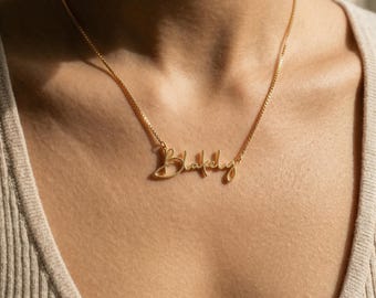 Gift For Her | Custom Name Necklace Gold Plated | Personalized Script Font Nameplate Jewelry | Dainty Everyday Gift for Her, Mom, Bridesmaid