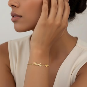Personalized Name Bracelet Gold, Custom Letter Script Charm, Delicate Sterling Silver Plated Birthday Gift for Women & Bridesmaids image 9
