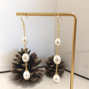 Pearl Tassel Long Earrings, Long Dangle Earrings, Pearl Jewelry, Multiple Pearls Earrings, Dainty Earrings, Drop Earrings, Handmade Earrings