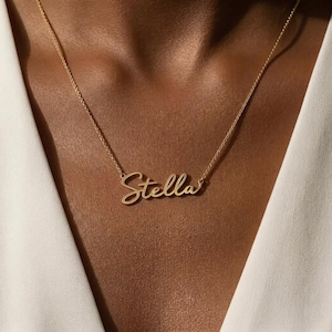 Collar con nombre minimalista personalizado y delicado en oro de 18 quilates • Joyería con nombre personalizado • Regalo para ella