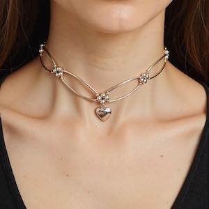 Gothic Silver Heart Choker Necklace, Silver Heart Choker Necklace, Gothic Jewelry, Gothic Necklace, Punk Gift, Handmade Grunge Necklace