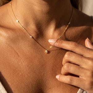 Halsband i guld, Marquise Station-halsband, eleganta minimalistiska smycken för henne, halsband med liten diamant, brudtärnepresent, vattentätt halsband