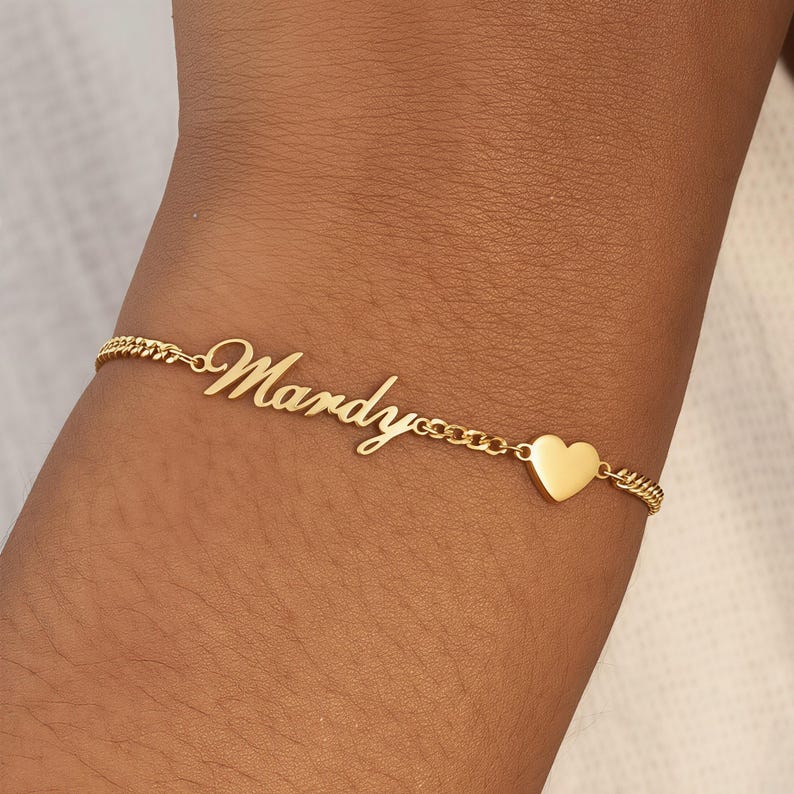 Personalized Name Bracelet Gold, Custom Letter Script Charm, Delicate Sterling Silver Plated Birthday Gift for Women & Bridesmaids image 5