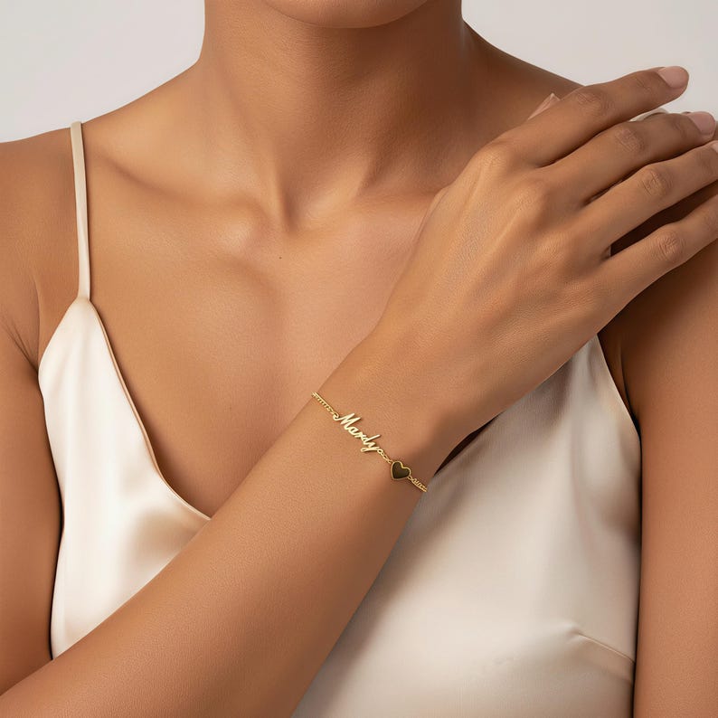 Personalized Name Bracelet Gold, Custom Letter Script Charm, Delicate Sterling Silver Plated Birthday Gift for Women & Bridesmaids image 6