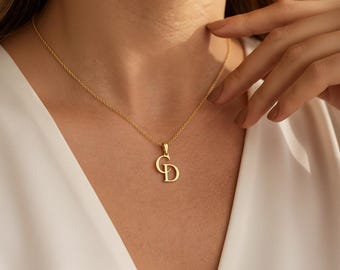Personalized Two Initial Necklace, 18K Gold Plated Sterling Silver Monogram