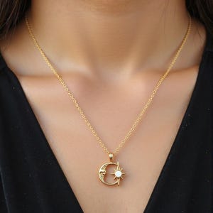 Opal Moon Star Pendant Necklace, Moon Star Pendant Necklace, Opal Star Necklace, Moon Jewelry, Dainty Pendant Necklace, Handmade Necklace