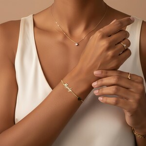 Personalized Name Bracelet Gold, Custom Letter Script Charm, Delicate Sterling Silver Plated Birthday Gift for Women & Bridesmaids image 4