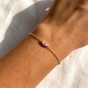 Vattentätt armband i 14k guld med marquise och zirkon | Elegant guldkedjearmband för kvinnor | Minimalistiska smycken, present till henne | Brudtärnepresent