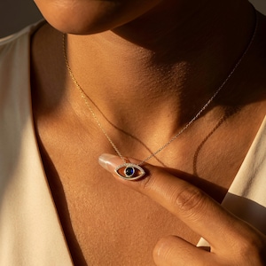 Handmade Evil Eye Necklace, Emerald Teardrop Pendant, Protector Jewelry