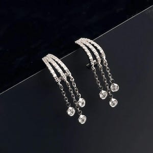 Tassel Zirconia Diamond Earrings, Long Dangling Earrings, Rhinestone Chain Earrings, Minimalist Earrings, Handmade Earrings, Gifts For Her