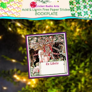 May include: A bookplate sticker with a detailed illustration of a medieval scene featuring a knight on horseback. The sticker has a decorative border and the text "Ex Libris". The top of the sticker has the text "Cricket Radio Arts Acid & Lignin Free Paper Sticker BOOKPLATE".