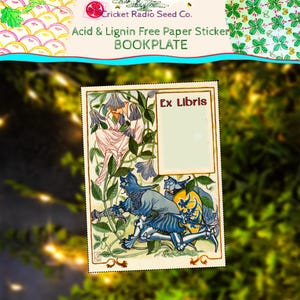 May include: A decorative bookplate with an illustration featuring figures in blue and cream clothing, surrounded by floral elements. The text "Ex Libris" is visible. The bookplate is labeled "Acid & Lignin Free Paper Sticker BOOKPLATE".