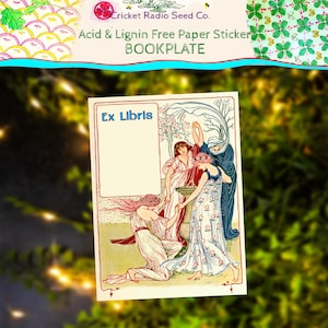 May include: A cream-coloured bookplate with the text "Ex Libris" in a rectangular space. The illustration depicts women in flowing gowns. The words "Acid & Lignin Free Paper Sticker BOOKPLATE" are printed at the top of the bookplate.