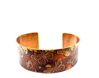 Boho~Artisan Etched Butterflies Copper Cuff
