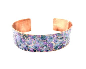 Handmade Etched Wisteria Copper Cuff Bracelet