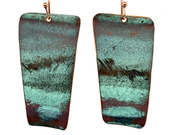 Boho~Recycled Unique Turquoise Copper Earrings